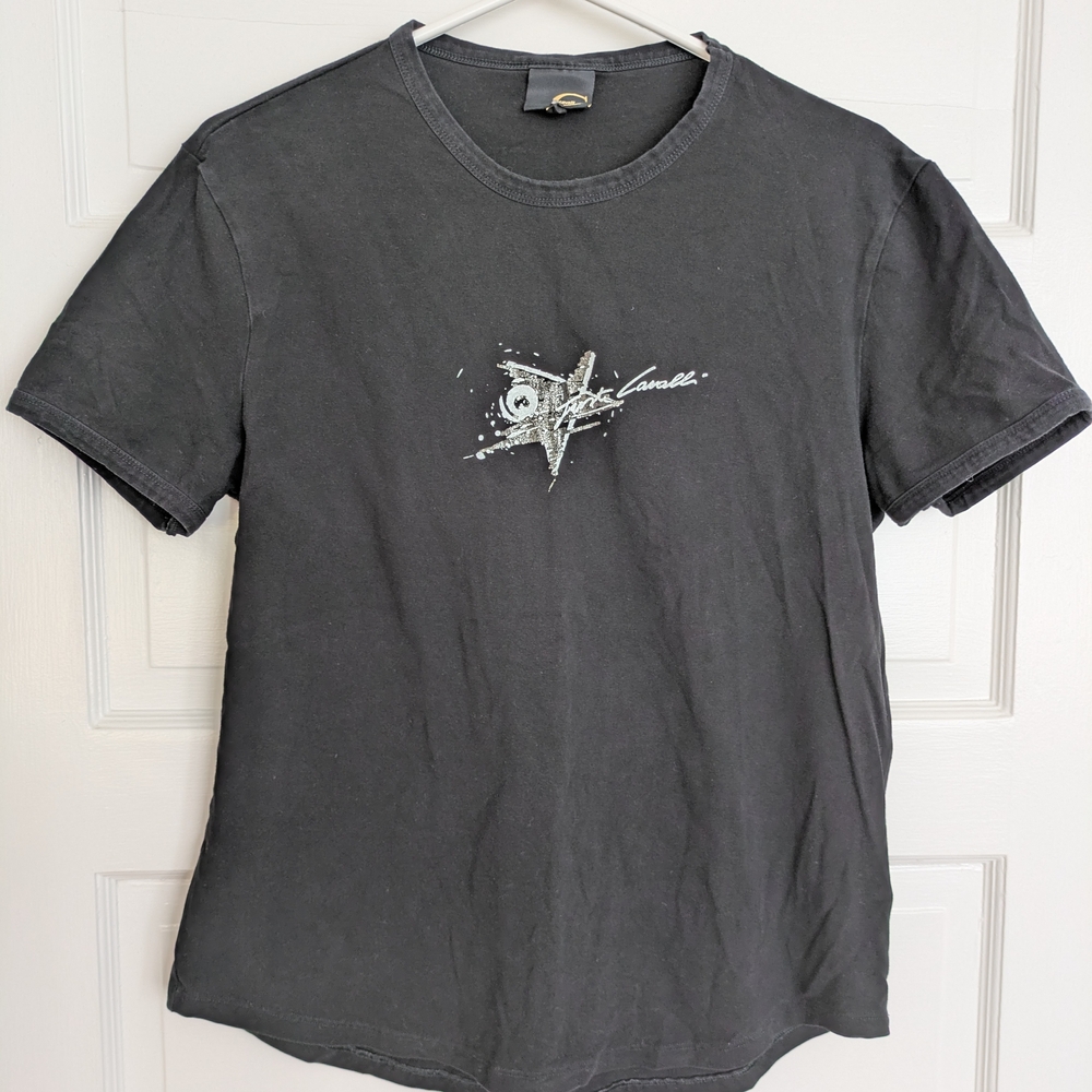 Just Cavalli Designer Black Graphic Tee